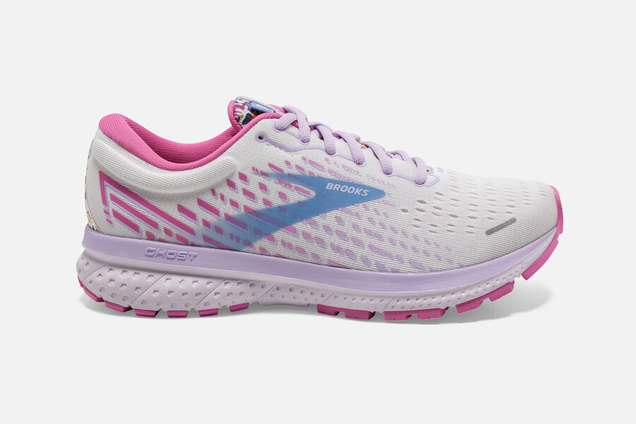 Brooks Running Shoes Womens White/Pink/Blue - Ghost 13 Road - 7580-CBGVU